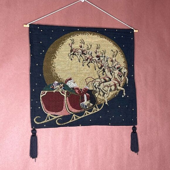 Christmas Wall Hanging Santa Sleigh Reindeer - Picture 1 of 8